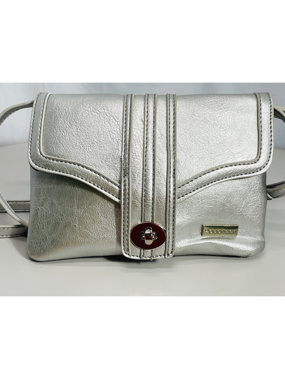 Silver Pouchee Crossbody Bag with Adjustable Strap